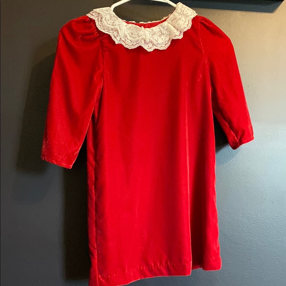 Janie and Jack Elegant Red kids Christmas Dress with Lace Collar